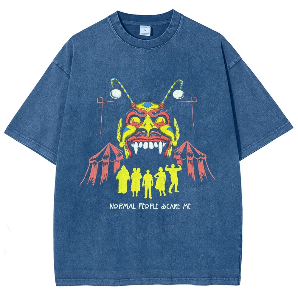 Vintage Circus Demon Mask Silhouette Graphic Unisex Fit Washed T-Shirt