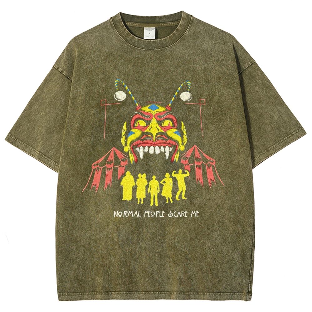 Vintage Circus Demon Mask Silhouette Graphic Unisex Fit Washed T-Shirt