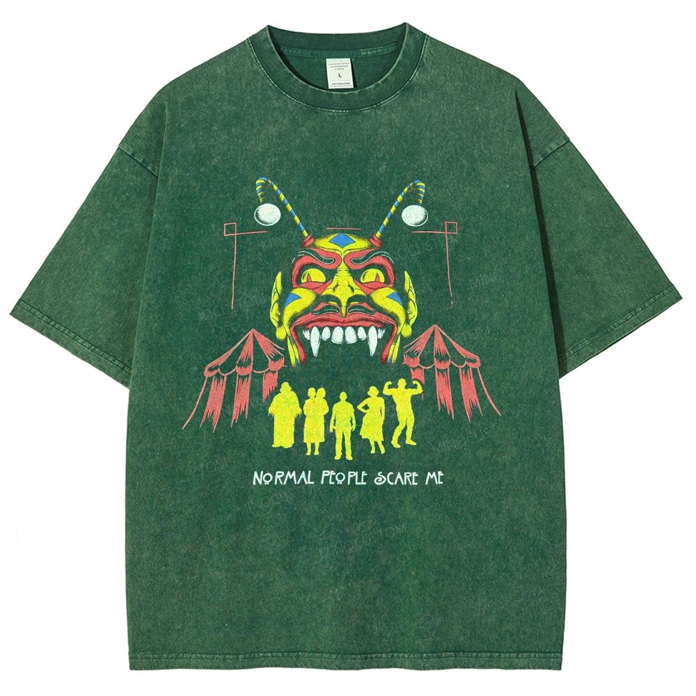 Vintage Circus Demon Mask Silhouette Graphic Unisex Fit Washed T-Shirt
