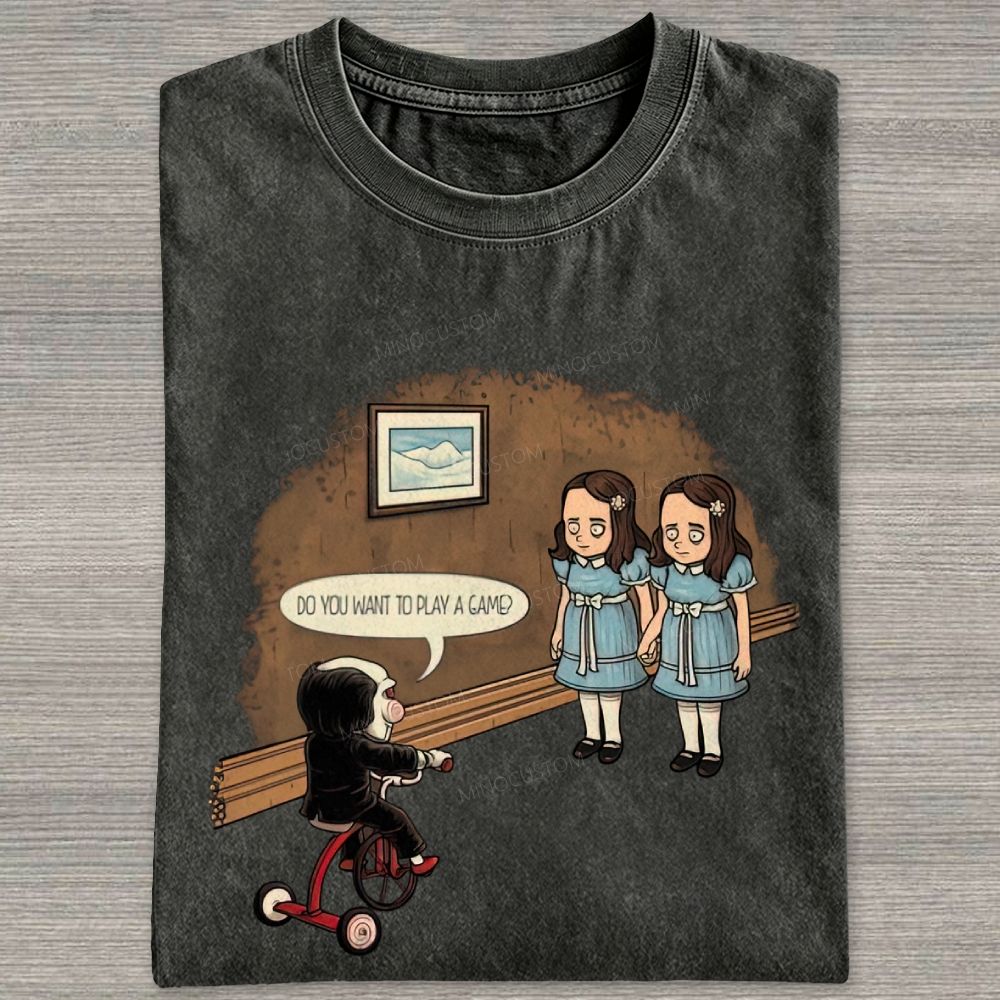 Spooky Retro Horror Character Scene Graphic Washed T-shirt