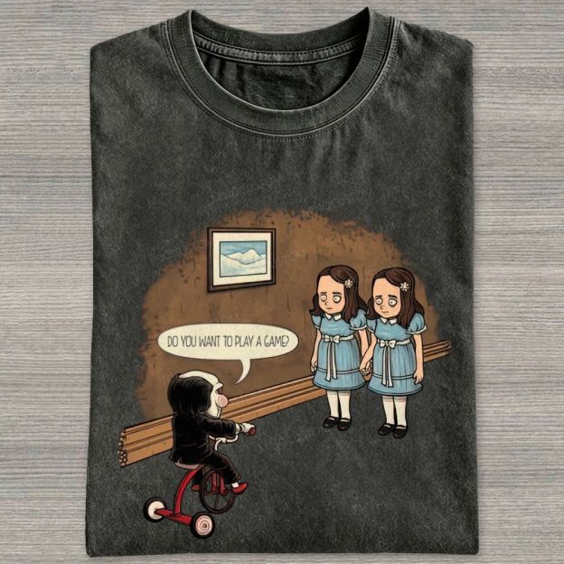 Spooky Retro Horror Character Scene Graphic Washed T-shirt
