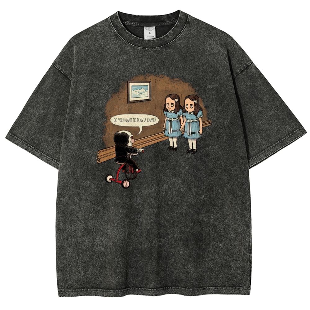 Spooky Retro Horror Character Scene Graphic Washed T-shirt