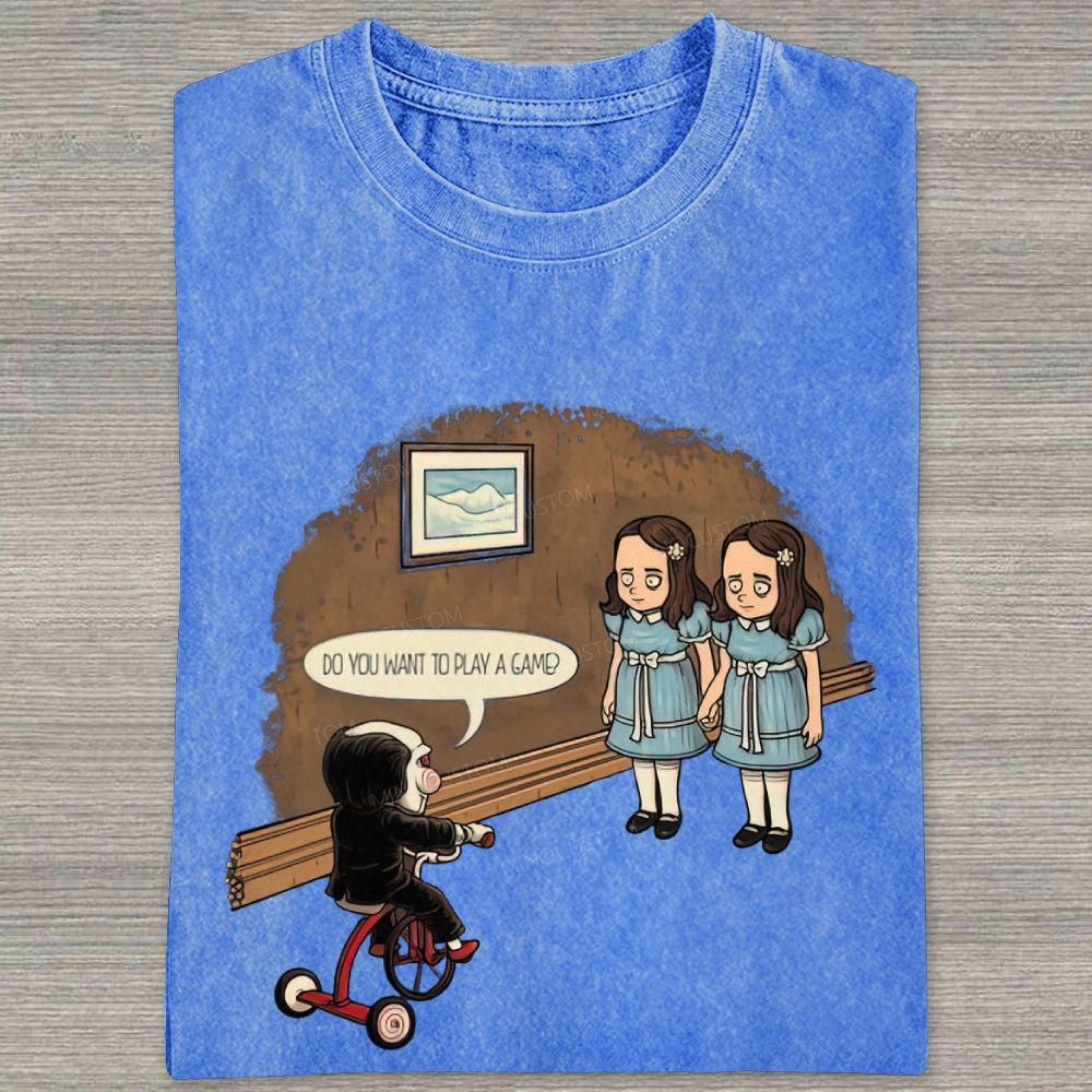 Spooky Retro Horror Character Scene Graphic Washed T-shirt