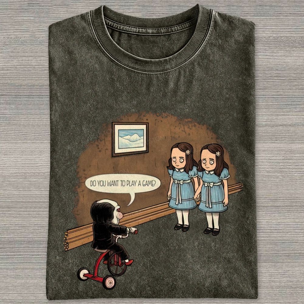 Spooky Retro Horror Character Scene Graphic Washed T-shirt