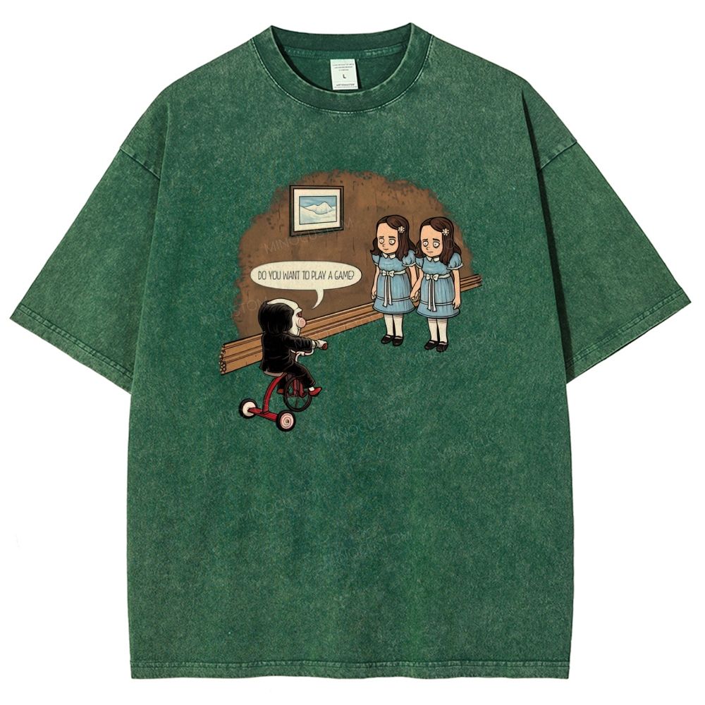 Spooky Retro Horror Character Scene Graphic Washed T-shirt