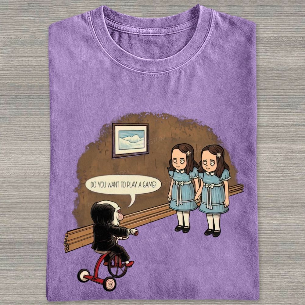 Spooky Retro Horror Character Scene Graphic Washed T-shirt