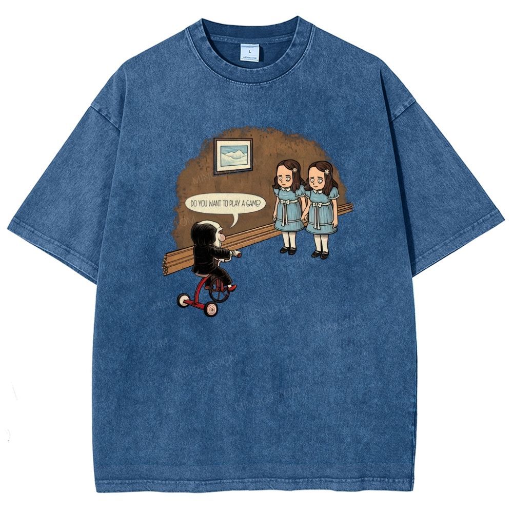 Spooky Retro Horror Character Scene Graphic Washed T-shirt