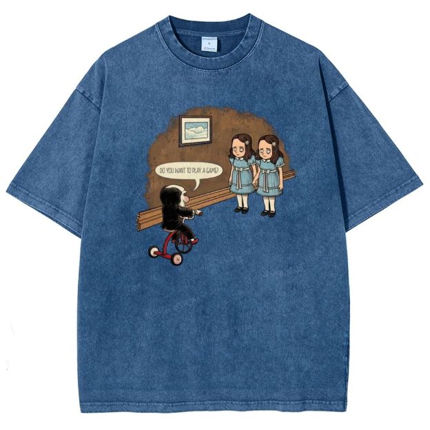 Spooky Retro Horror Character Scene Graphic Washed T-shirt