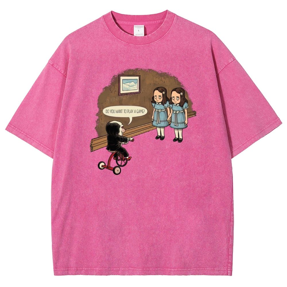 Spooky Retro Horror Character Scene Graphic Washed T-shirt