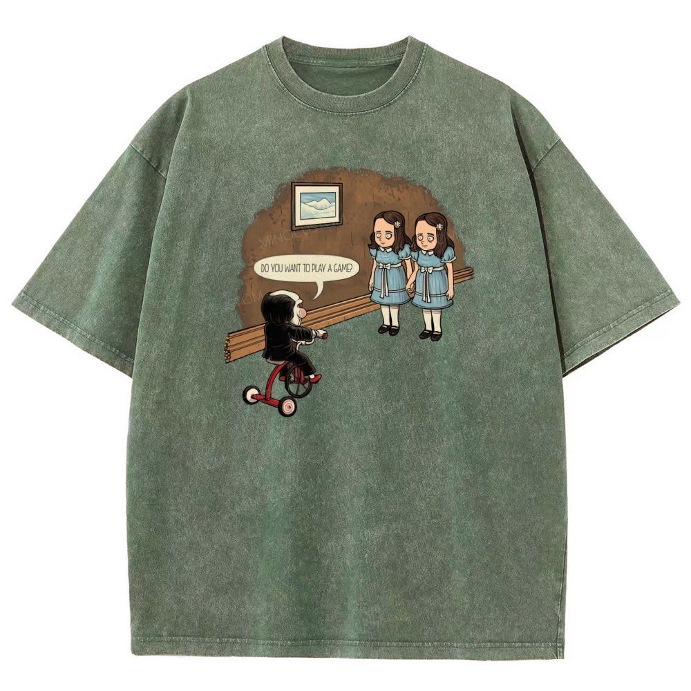 Spooky Retro Horror Character Scene Graphic Washed T-shirt