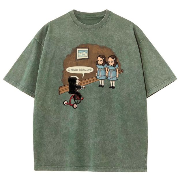 Spooky Retro Horror Character Scene Graphic Washed T-shirt