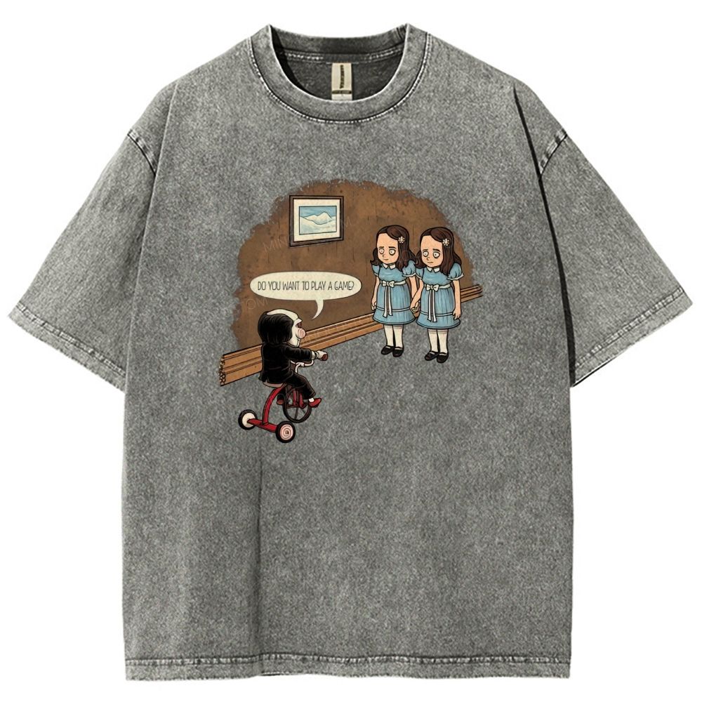 Spooky Retro Horror Character Scene Graphic Washed T-shirt