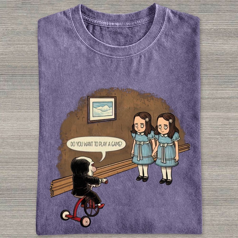Spooky Retro Horror Character Scene Graphic Washed T-shirt