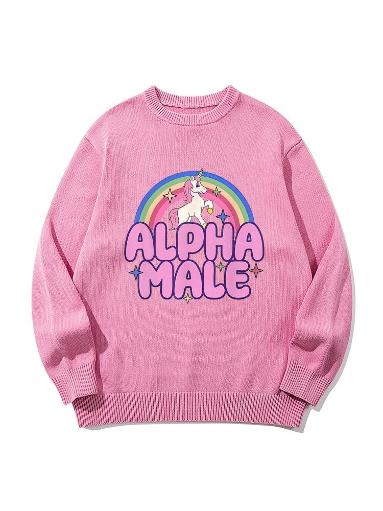 Rainbow Unicorn Alpha Male Y2k Cotton Gradient Casual Style Sweater