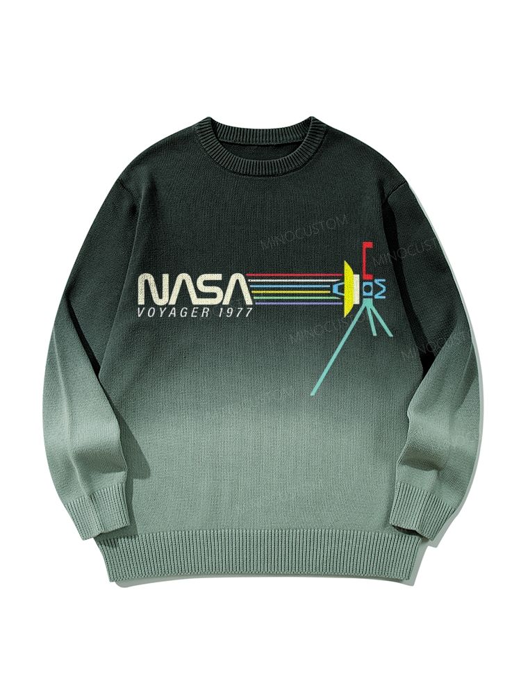 Retro NASA Voyager Spacecraft Gradient Tie-Dye Knitted Pullover Sweater