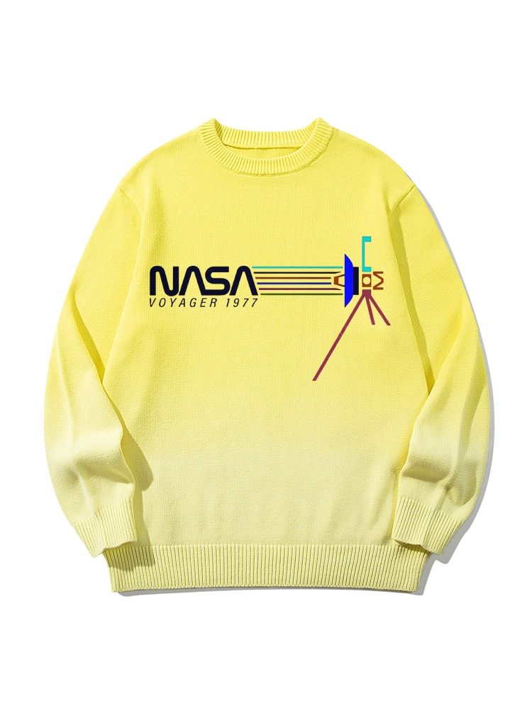 Retro NASA Voyager Spacecraft Gradient Tie-Dye Knitted Pullover Sweater