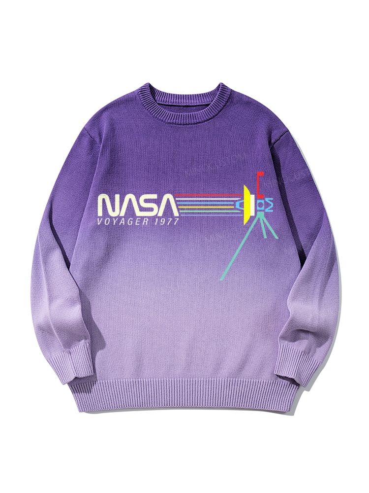 Retro NASA Voyager Spacecraft Gradient Tie-Dye Knitted Pullover Sweater
