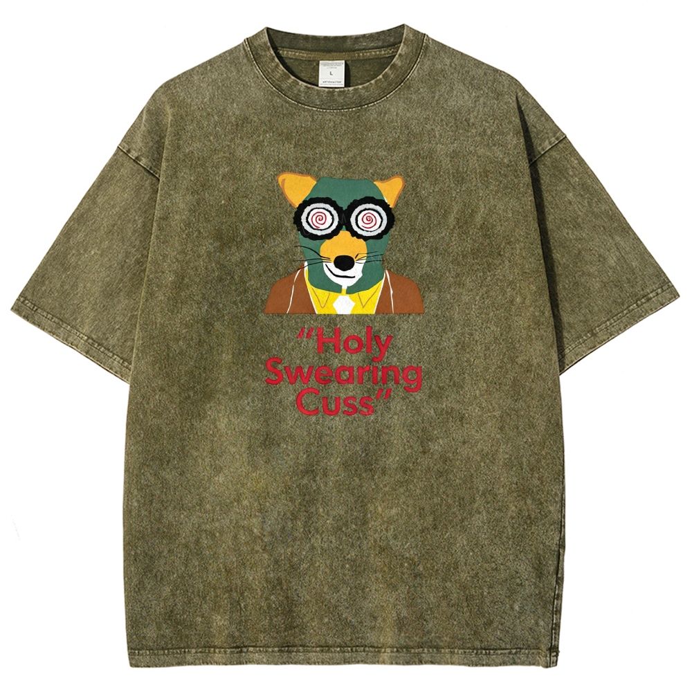 Retro Animal Detective Mask Character Graphic Washed T-shirt