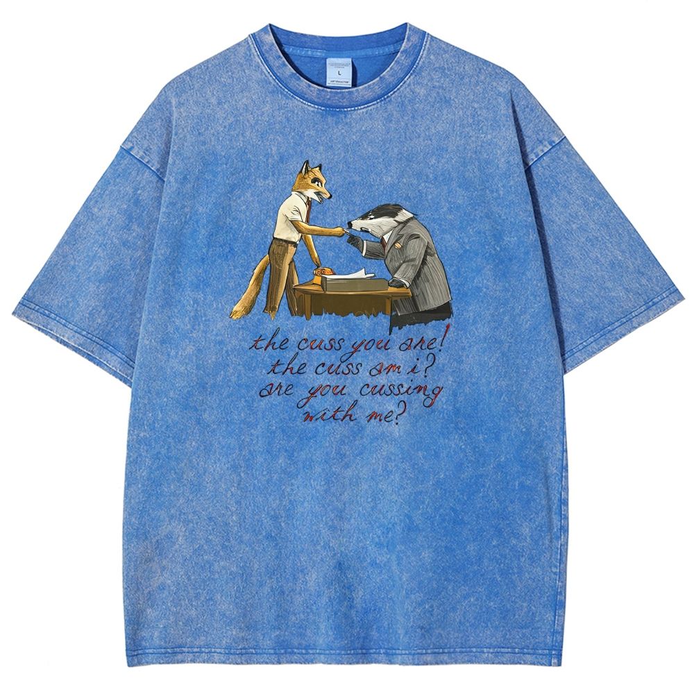 Vintage Anthropomorphic Fox And Badger Office Scene Washed T-shirt