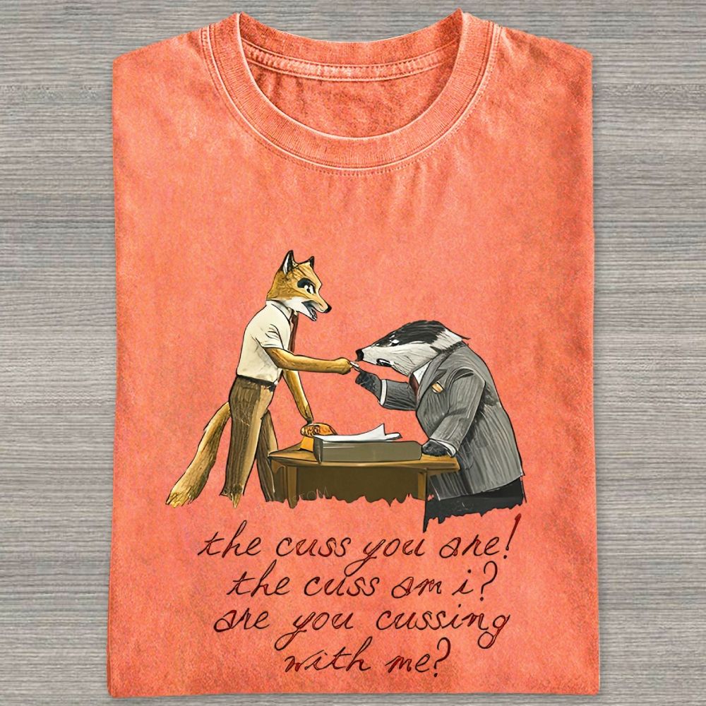 Vintage Anthropomorphic Fox And Badger Office Scene Washed T-shirt