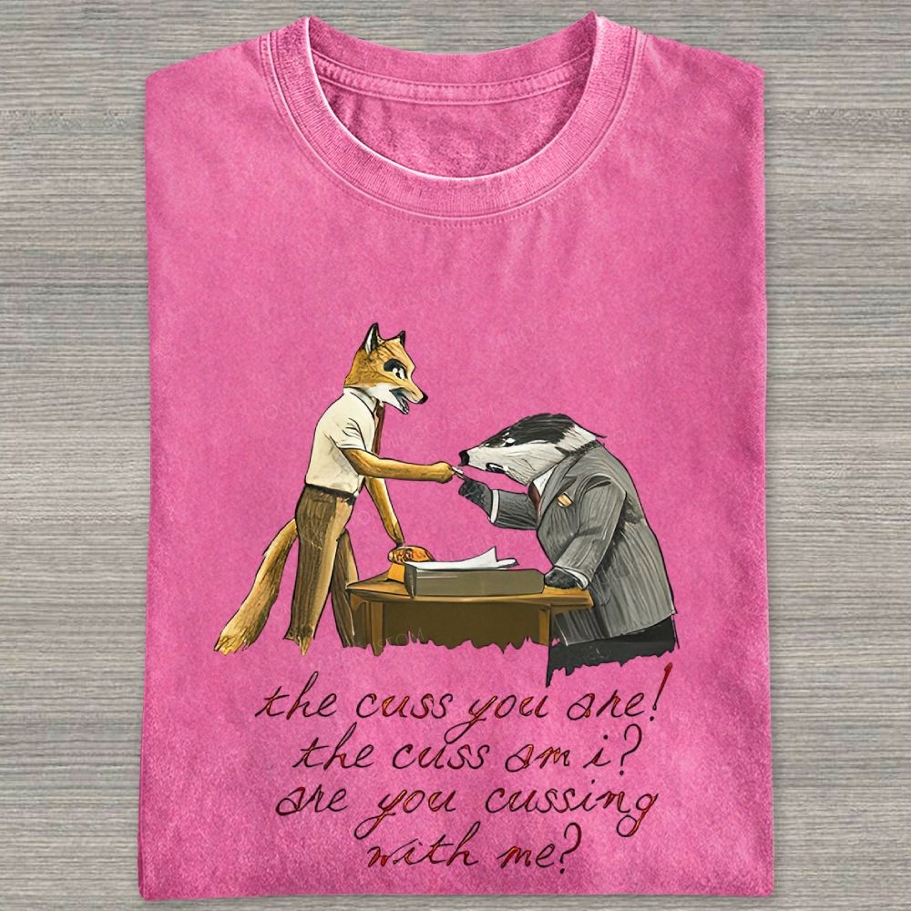 Vintage Anthropomorphic Fox And Badger Office Scene Washed T-shirt