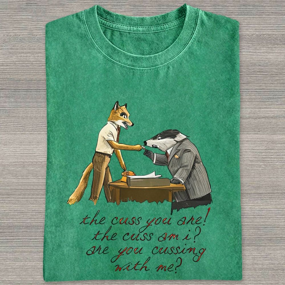 Vintage Anthropomorphic Fox And Badger Office Scene Washed T-shirt