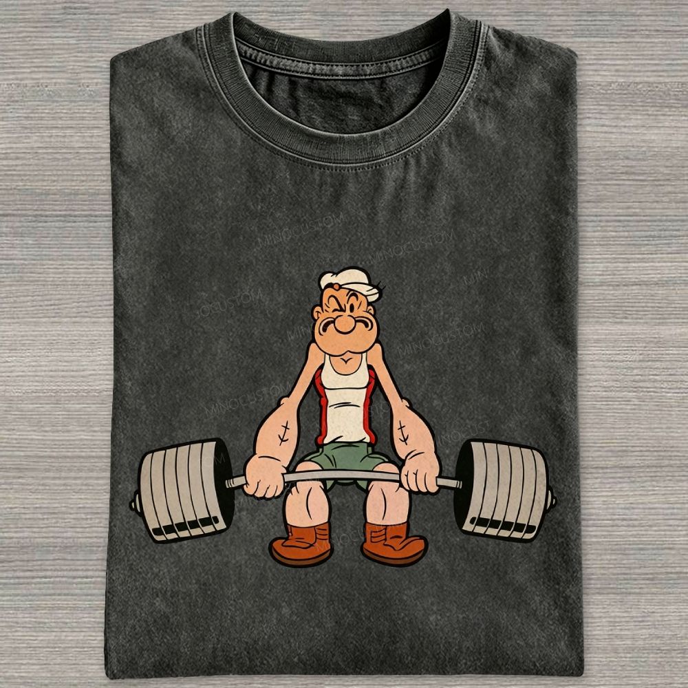 Retro Weightlifting Muscular Sailor Washed T-shirt