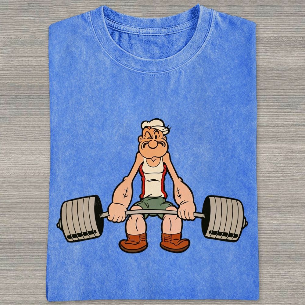 Retro Weightlifting Muscular Sailor Washed T-shirt