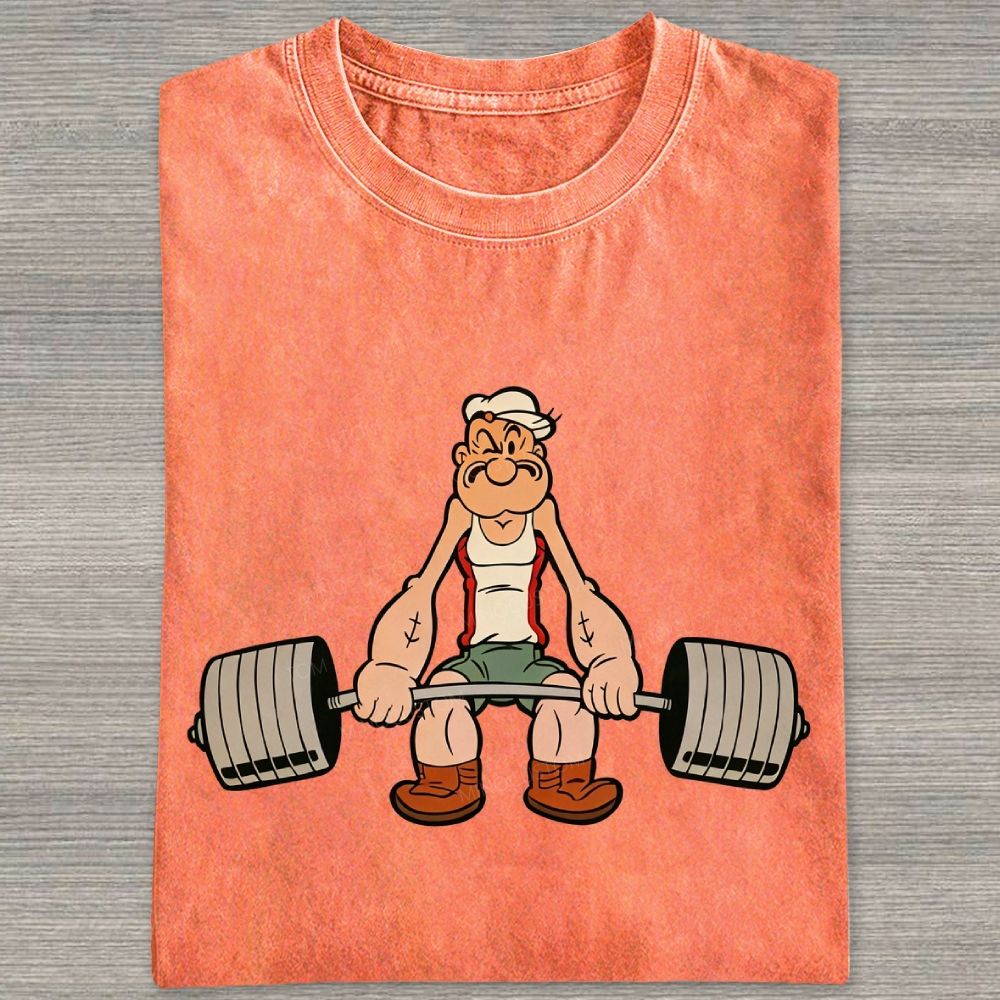 Retro Weightlifting Muscular Sailor Washed T-shirt