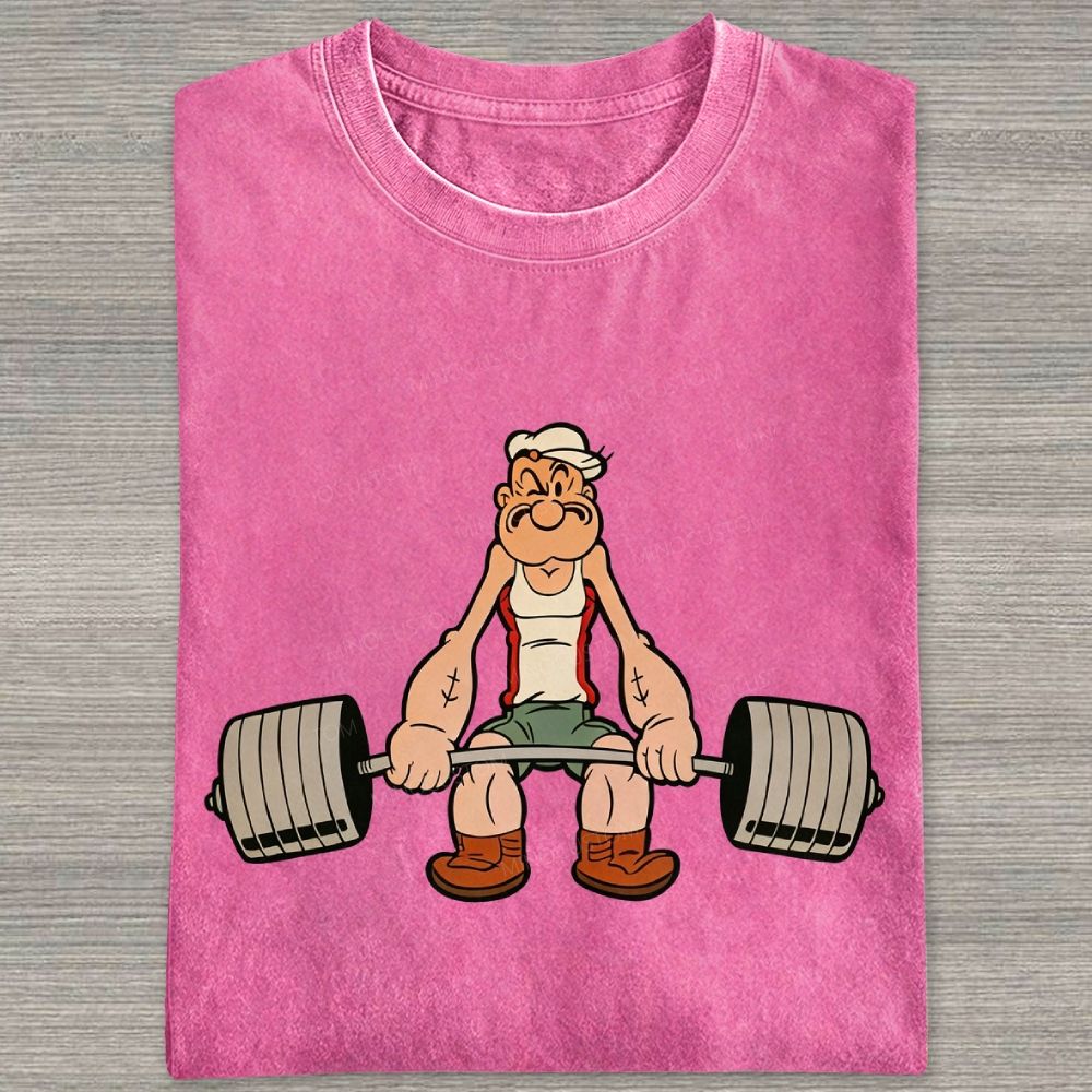 Retro Weightlifting Muscular Sailor Washed T-shirt