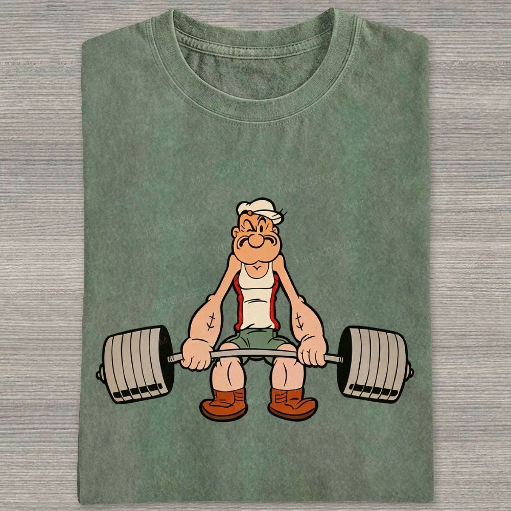 Retro Weightlifting Muscular Sailor Washed T-shirt