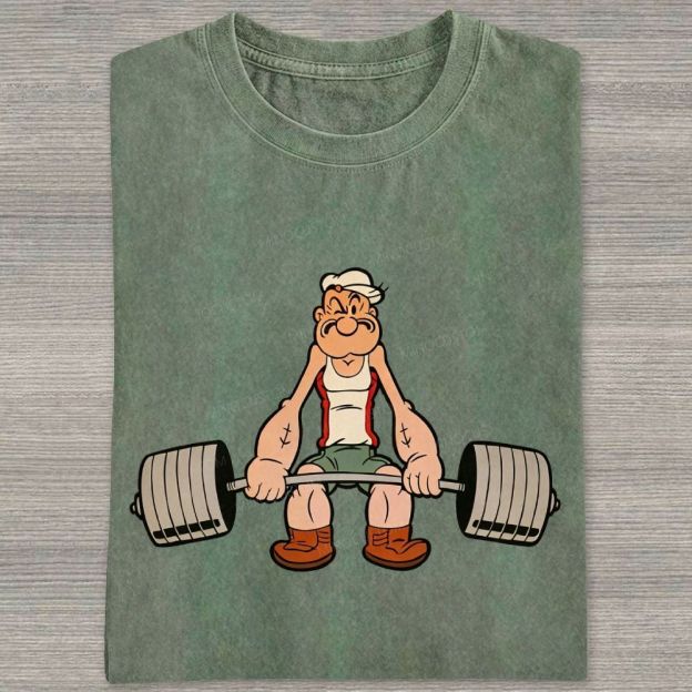 Retro Weightlifting Muscular Sailor Washed T-shirt