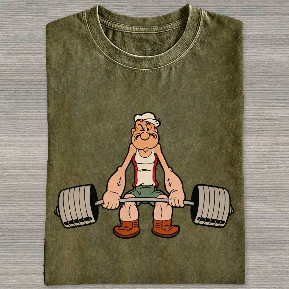 Retro Weightlifting Muscular Sailor Washed T-shirt