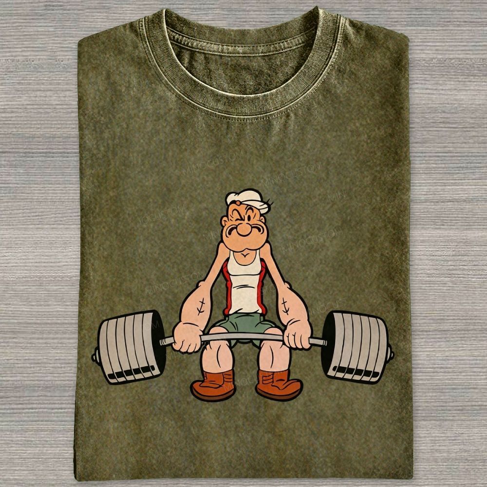 Retro Weightlifting Muscular Sailor Washed T-shirt