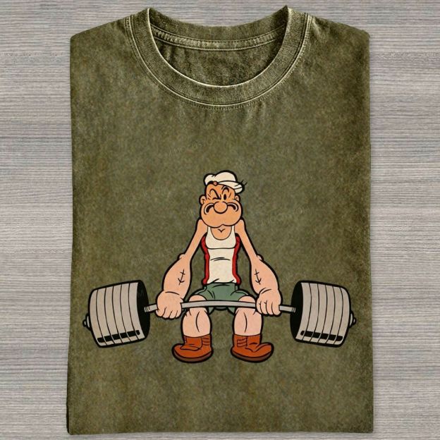 Retro Weightlifting Muscular Sailor Washed T-shirt