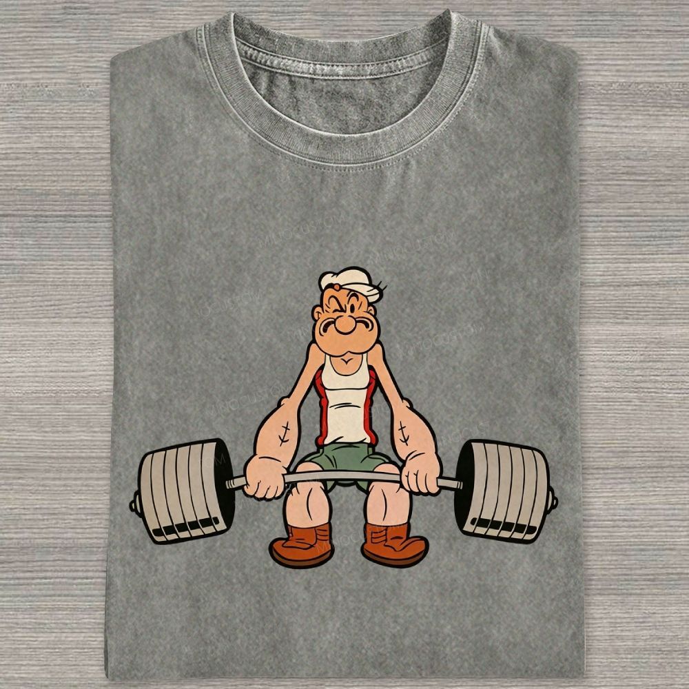 Retro Weightlifting Muscular Sailor Washed T-shirt