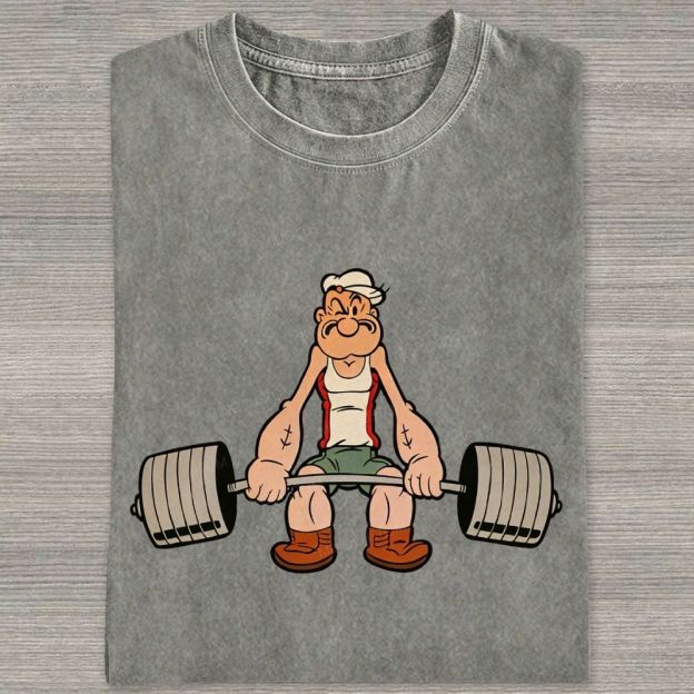 Retro Weightlifting Muscular Sailor Washed T-shirt
