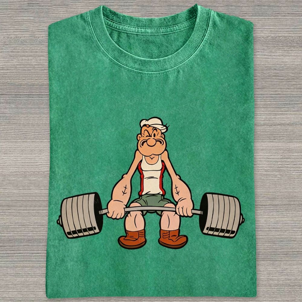 Retro Weightlifting Muscular Sailor Washed T-shirt