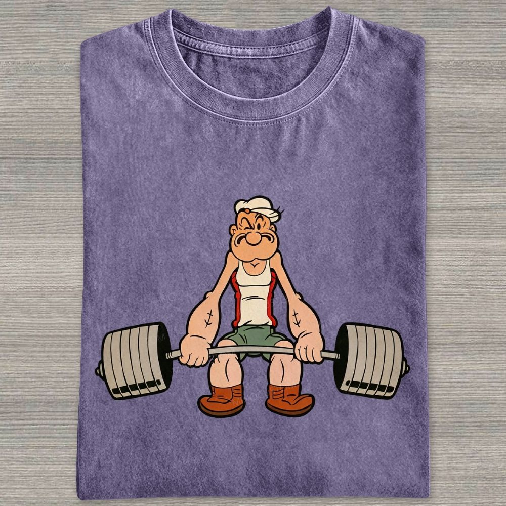 Retro Weightlifting Muscular Sailor Washed T-shirt