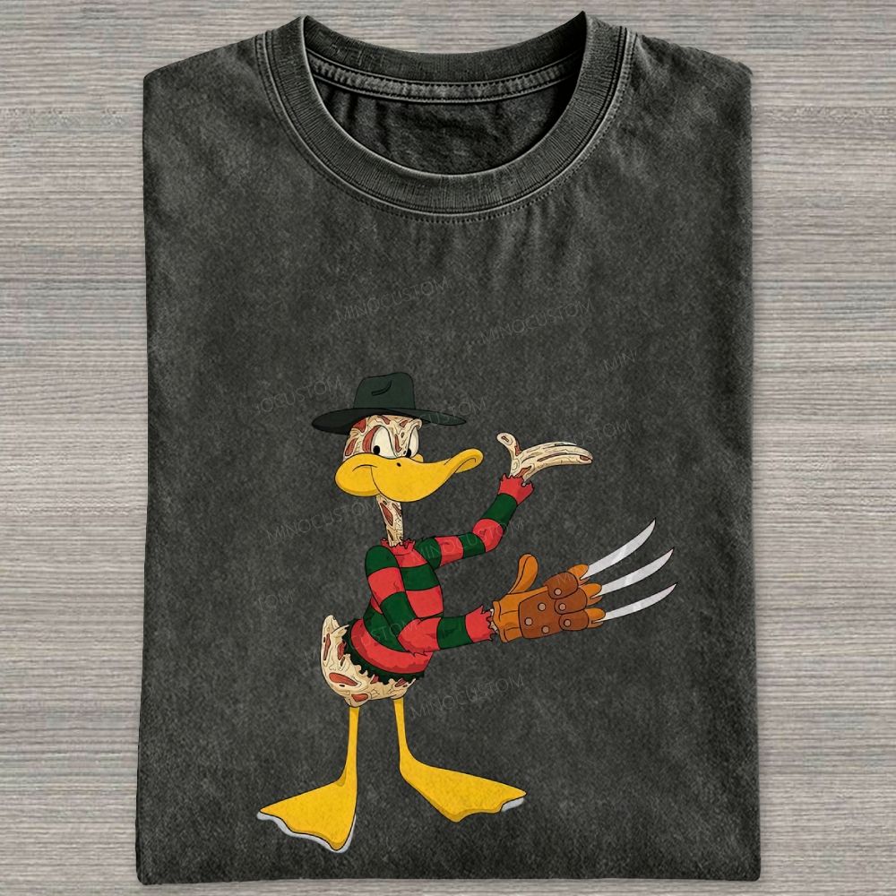 Horror Hybrid Duck Character With Claw Glove Washed T-shirt