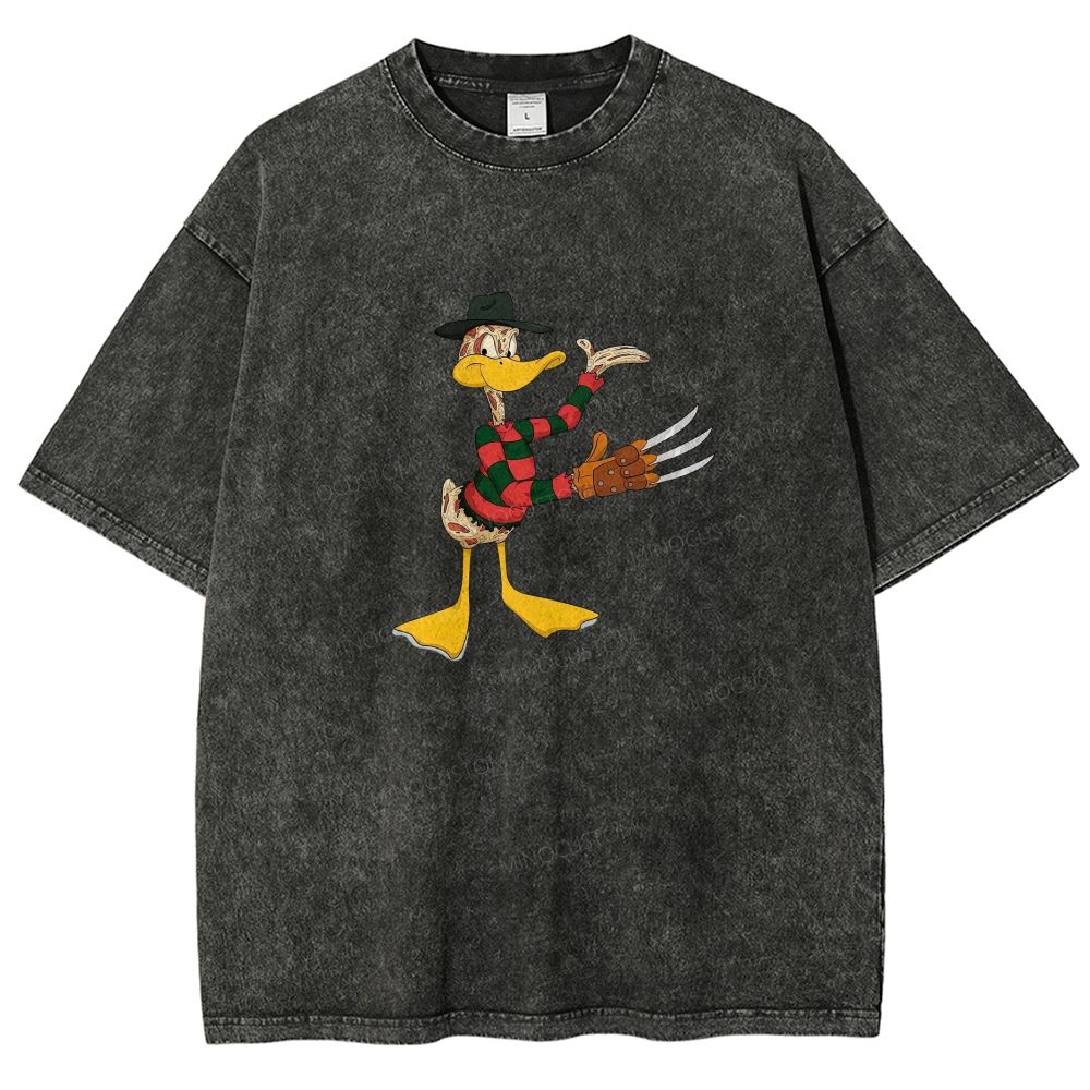 Horror Hybrid Duck Character With Claw Glove Washed T-shirt