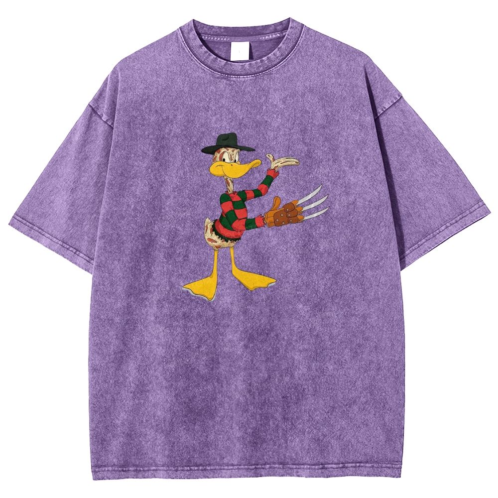Horror Hybrid Duck Character With Claw Glove Washed T-shirt
