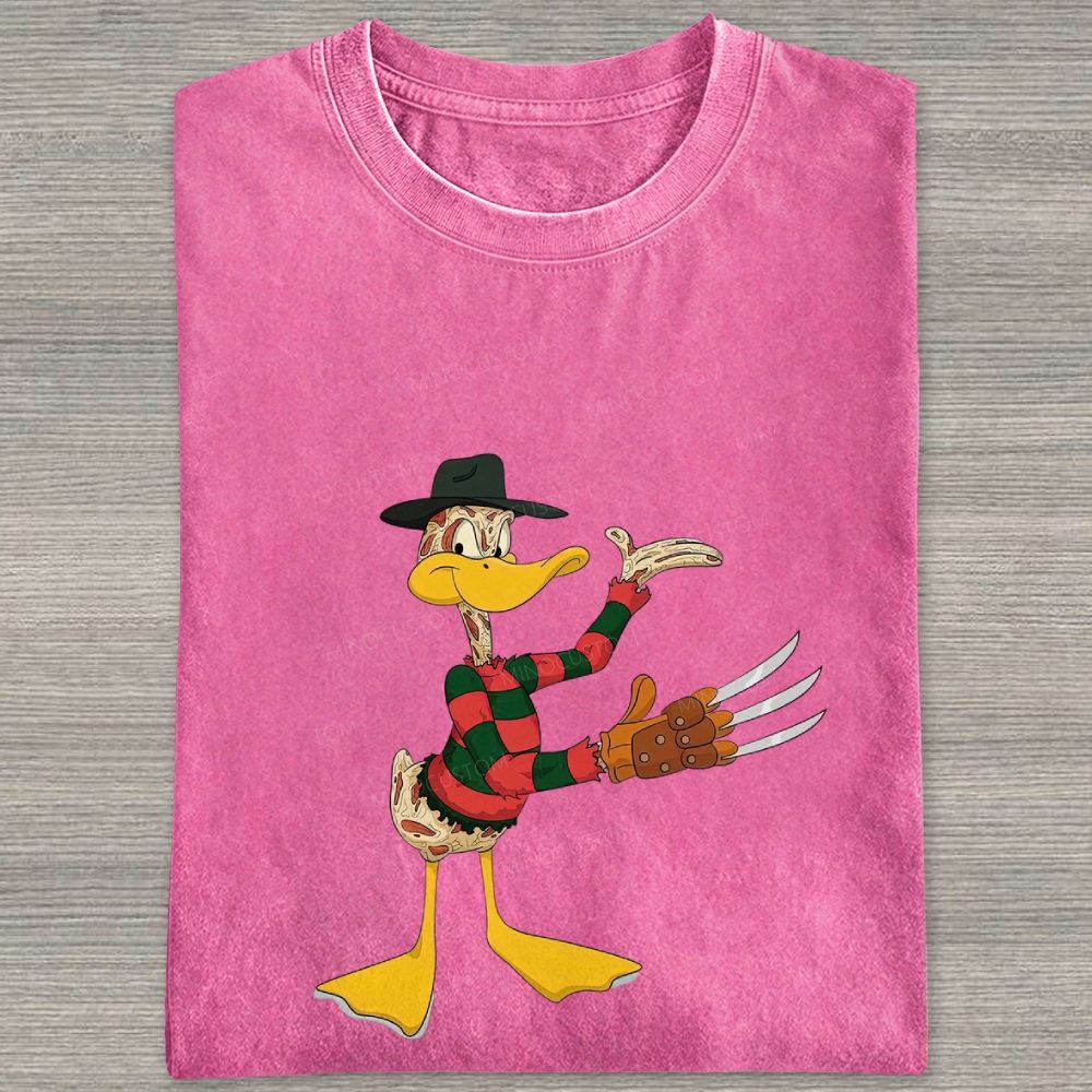Horror Hybrid Duck Character With Claw Glove Washed T-shirt