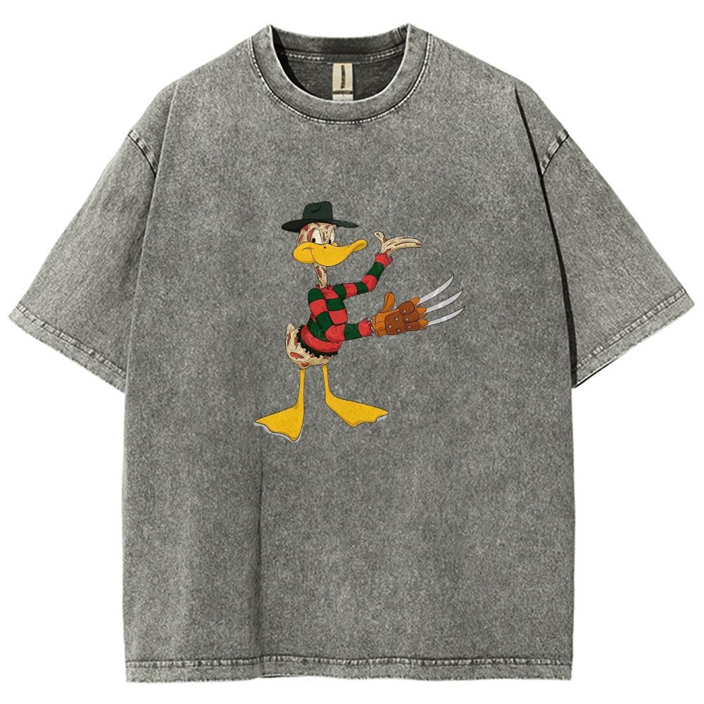Horror Hybrid Duck Character With Claw Glove Washed T-shirt