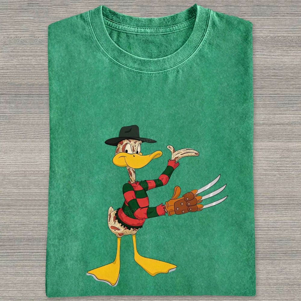 Horror Hybrid Duck Character With Claw Glove Washed T-shirt