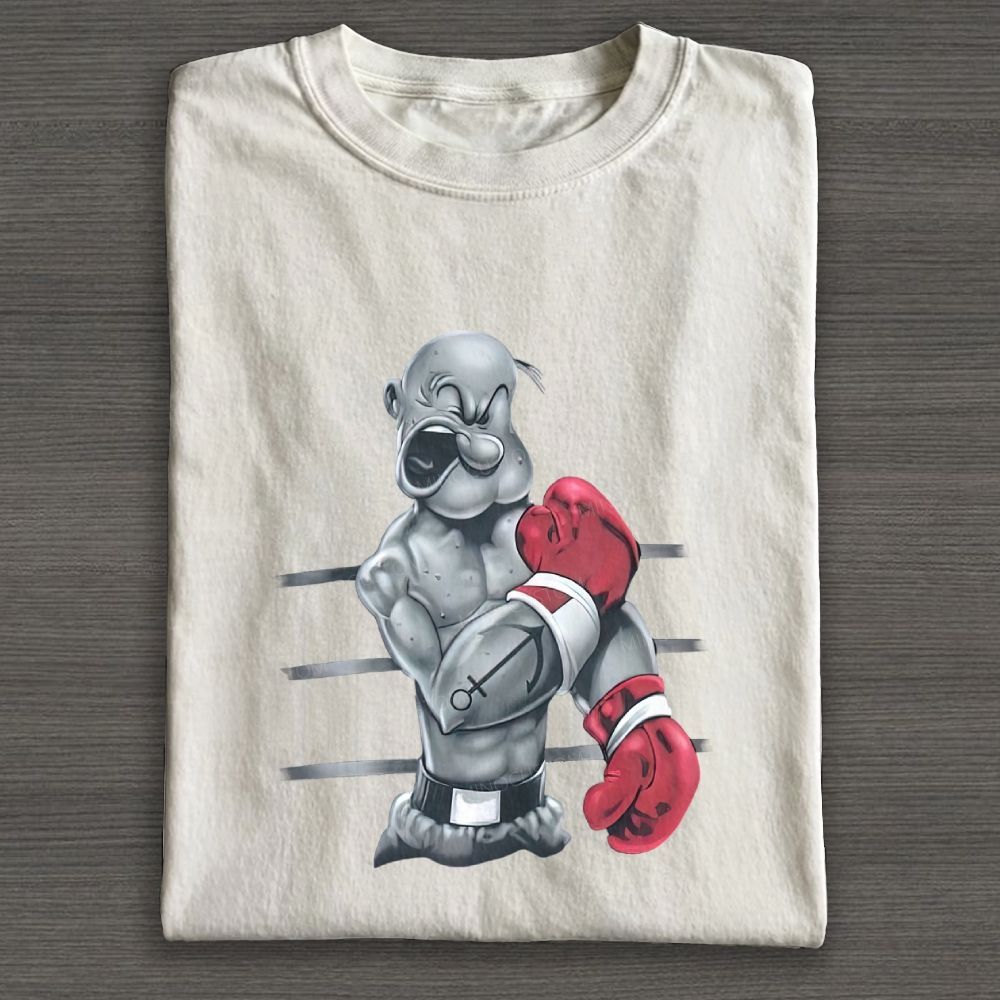 Retro Boxing Muscular Sailor Figure Graphic Cotton T-shirt