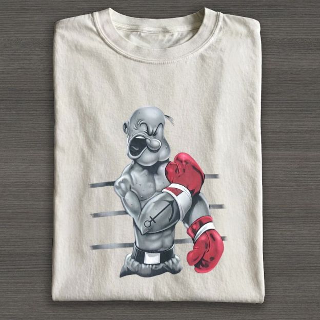 Retro Boxing Muscular Sailor Figure Graphic Cotton T-shirt