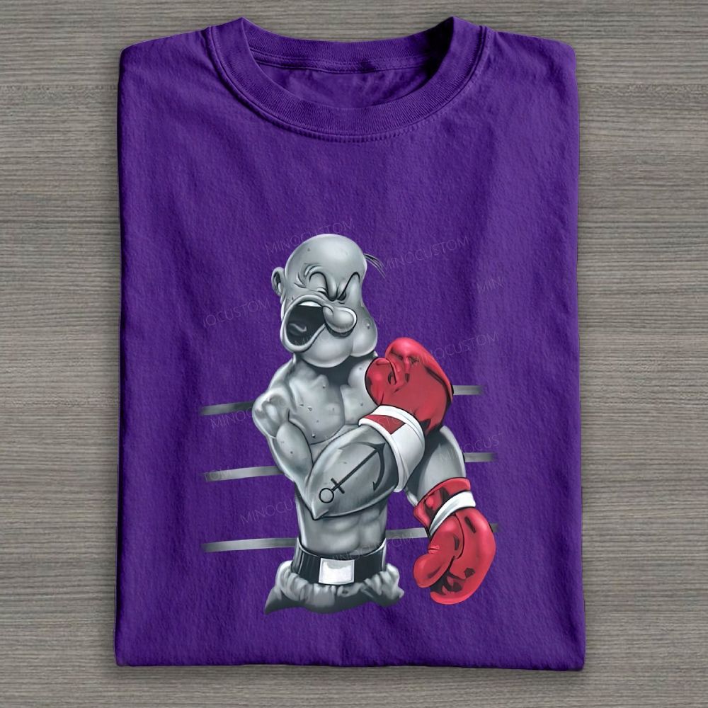 Retro Boxing Muscular Sailor Figure Graphic Cotton T-shirt