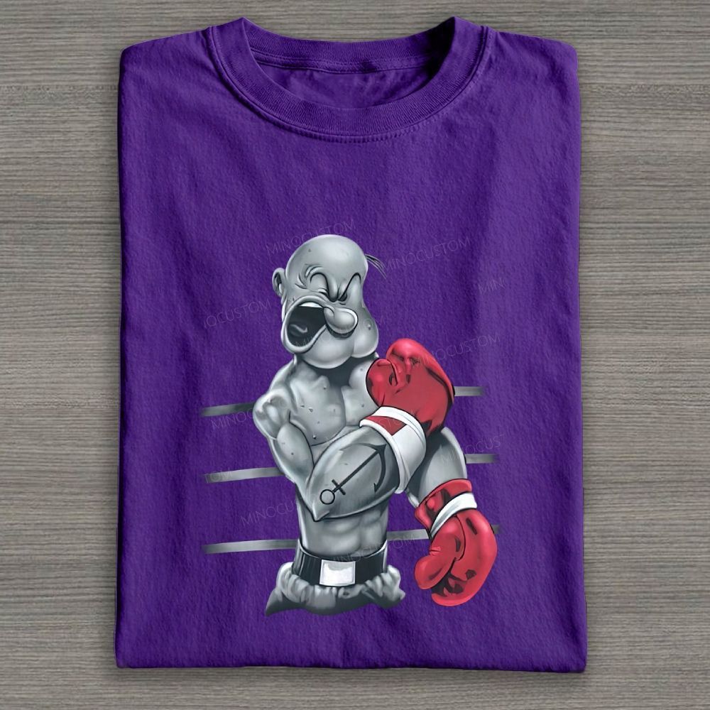 Retro Boxing Muscular Sailor Figure Graphic Cotton T-shirt