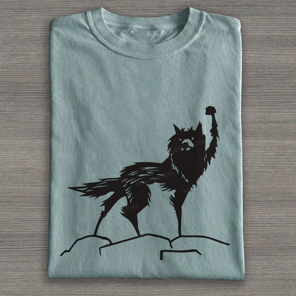 Minimalist Silhouette Wolf Raising Fist Graphic Cotton T-shirt